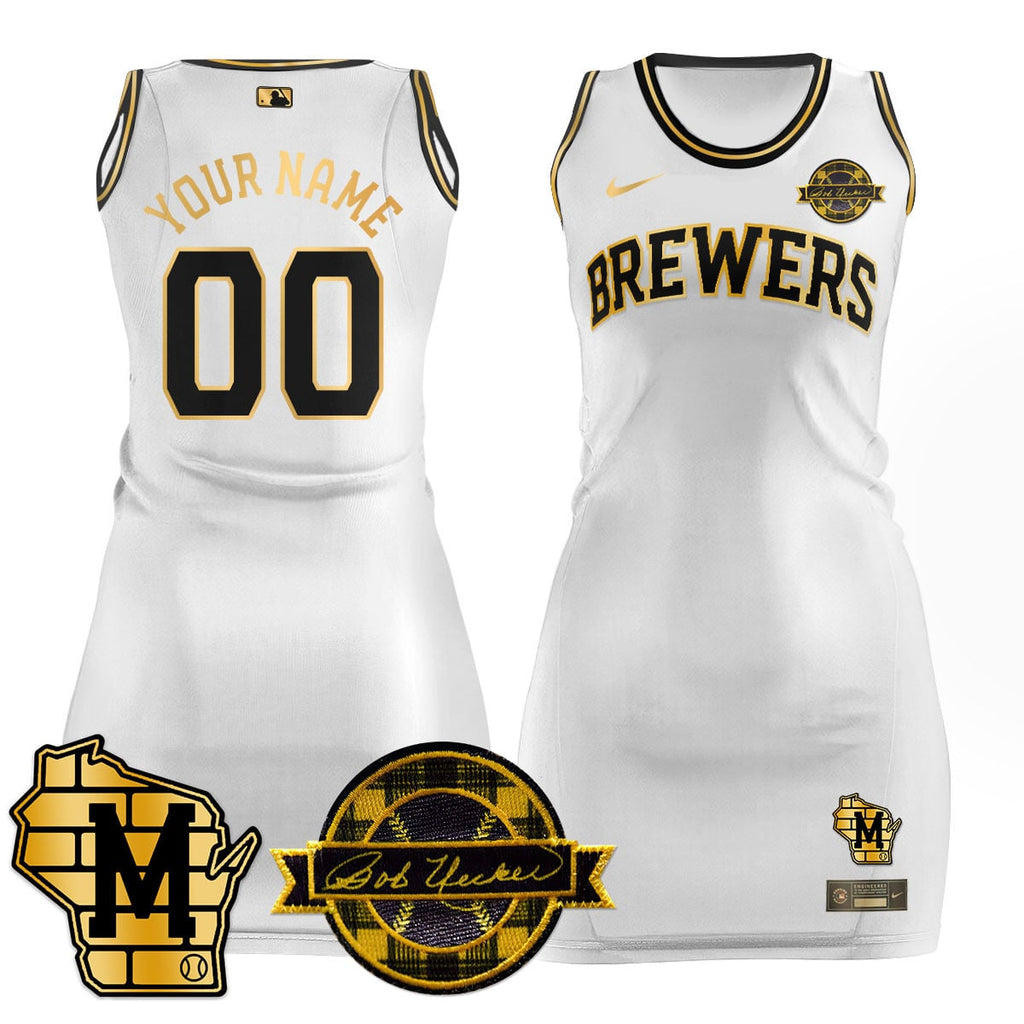 Custom Name/Number Milwaukee Brewers Limited Jersey Dress - Bob Uecker Patch - All Stitched