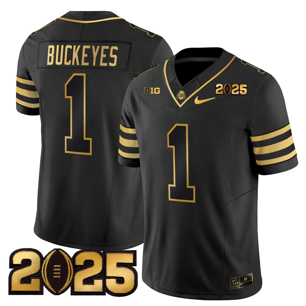 Men's Ohio State Buckeyes 'Heritage Stripe' CFP Final Patch Gold Vapor Limited Jersey - All Stitched